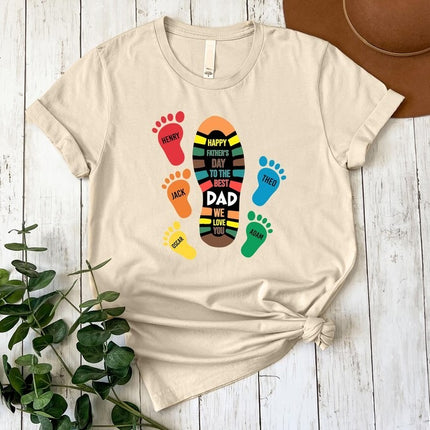 Personalised Dad and Kids Footprints Shirt, Custom Kids Name Printed Shirt, Gift for Him