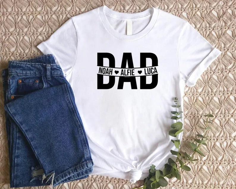 Personalised Dad T-Shirt, Custom Kids Name Printed Dad Shirt, Best Dad Birthday Tee Tops, New Dad To Be Gifts, Father's Day Gifts for Him