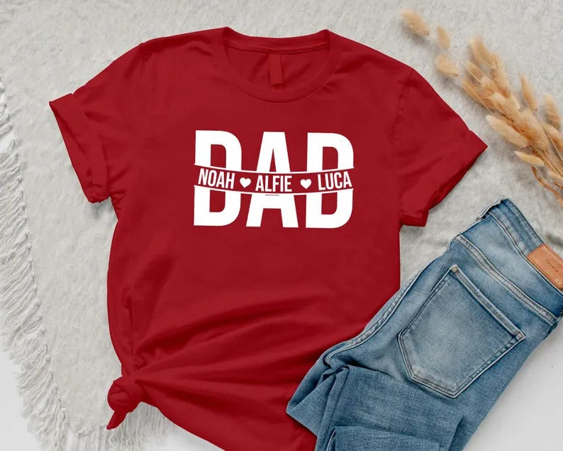 Personalised Dad T-Shirt, Custom Kids Name Printed Dad Shirt, Best Dad Birthday Tee Tops, New Dad To Be Gifts, Father's Day Gifts for Him