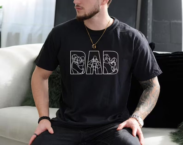 Personalised Family Outline Portraits Shirt for Dad, Custom Kids Photos Shirt, Custom Photo Shirt For New Dad, Father Day Gift, Gift for Dad