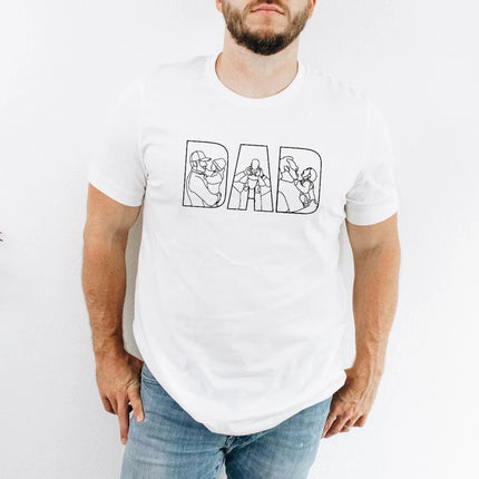 Personalised Family Outline Portraits Shirt for Dad, Custom Kids Photos Shirt, Gift for Dad