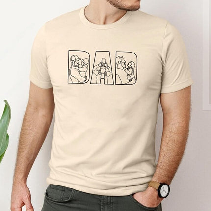 Personalised Family Outline Portraits Shirt for Dad, Custom Kids Photos Shirt, Gift for Dad