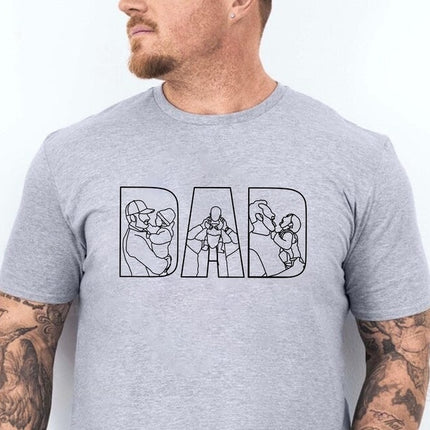 Personalised Family Outline Portraits Shirt for Dad, Custom Kids Photos Shirt, Gift for Dad