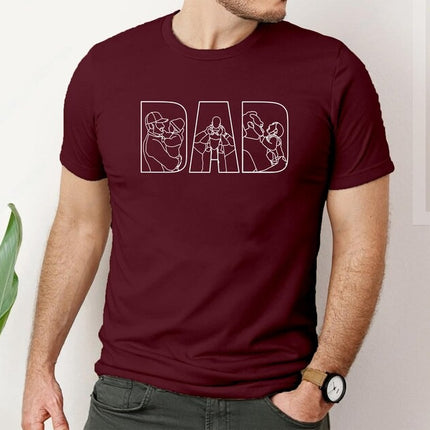Personalised Family Outline Portraits Shirt for Dad, Custom Kids Photos Shirt, Gift for Dad
