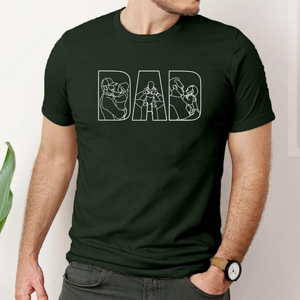 Personalised Family Outline Portraits Shirt for Dad, Custom Kids Photos Shirt, Gift for Dad