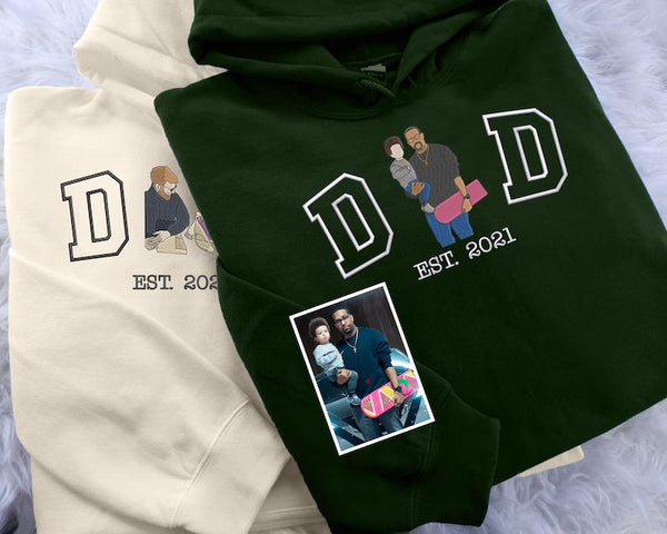 Personalised Dad Photo Portrait Hoodie, Embroidered Sketch from Picture Hoody, Custom Dad Father's Day Jumper, Father's Day Gifts for Dad