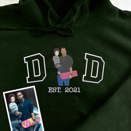 Personalised Dad Photo Portrait Hoodie, Embroidered Sketch Hoodie, Gifts for Dad