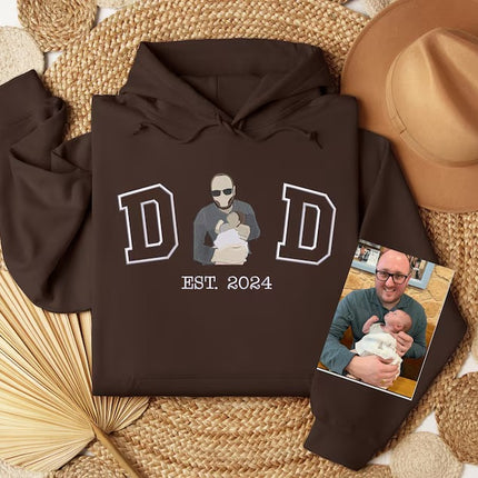 Personalised Dad Photo Portrait Hoodie, Embroidered Sketch Hoodie, Gifts for Dad
