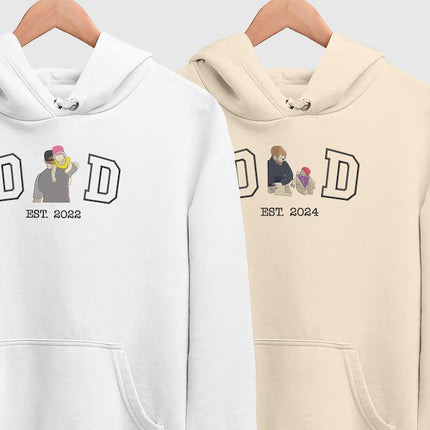 Personalised Dad Photo Portrait Hoodie, Embroidered Sketch Hoodie, Gifts for Dad