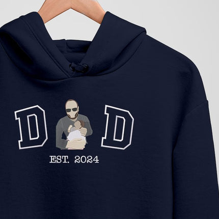 Personalised Dad Photo Portrait Hoodie, Embroidered Sketch Hoodie, Gifts for Dad