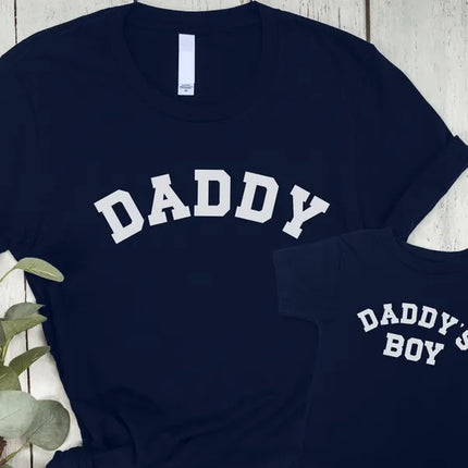 Daddy and Daddys Boy Matching T-Shirt, College Style Father Son Printed Outfit
