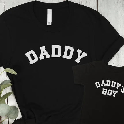 Daddy and Daddys Boy Matching T-Shirt, College Style Father Son Printed Outfit