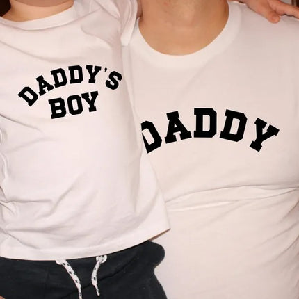 Daddy and Daddys Boy Matching T-Shirt, College Style Father Son Printed Outfit