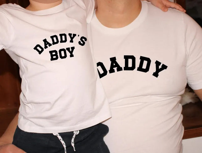 Daddy and Daddys Boy Matching T-Shirt, College Style Father Son Printed Outfit