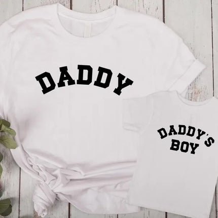 Daddy and Daddys Boy Matching T-Shirt, College Style Father Son Printed Outfit