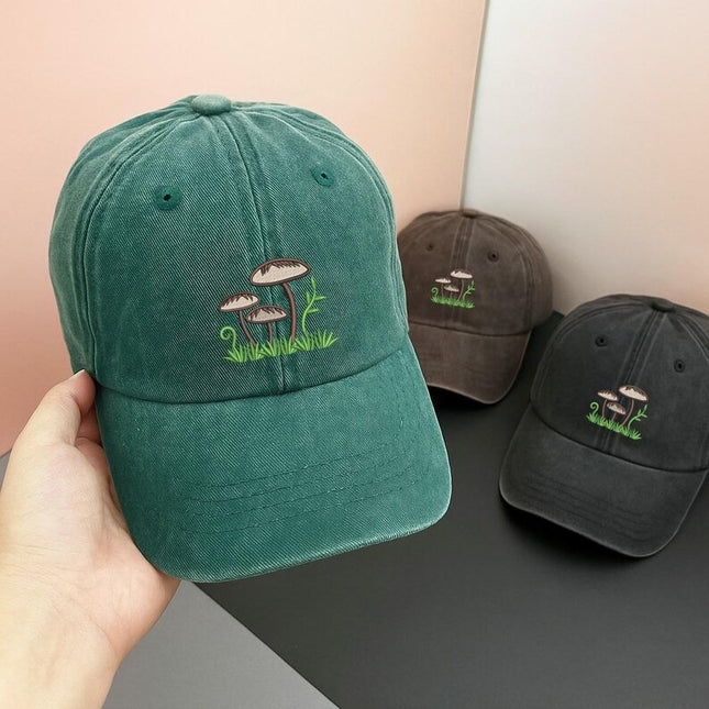 Mushroom Family Embroidered Hat, Men's Mushroom Baseball Caps, Vintage Summer Hat