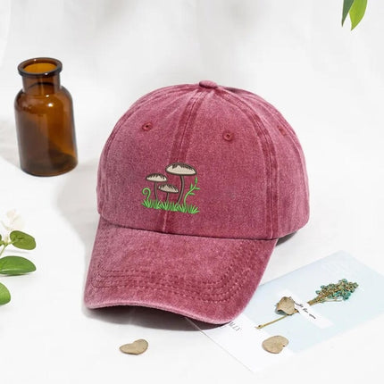 Mushroom Family Embroidered Hat, Men's Mushroom Baseball Caps, Vintage Summer Hat