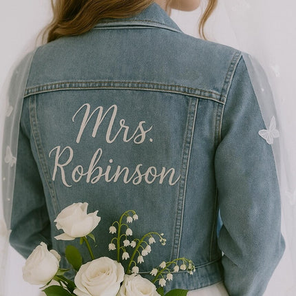Custom Embroidered Bride Denim Jackets, Personalised Bride Name & Date Jacket