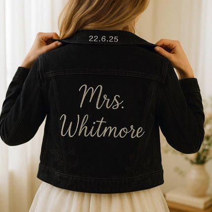 Custom Embroidered Bride Denim Jackets, Personalised Bride Name & Date Jacket