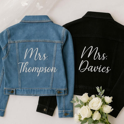 Custom Embroidered Bride Denim Jackets, Personalised Bride Name & Date Jacket