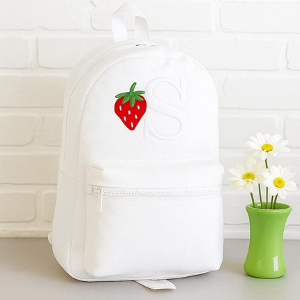 Personalised Kids Backpack, Custom Embroidered Initial Strawberry Bag, Kids Gift