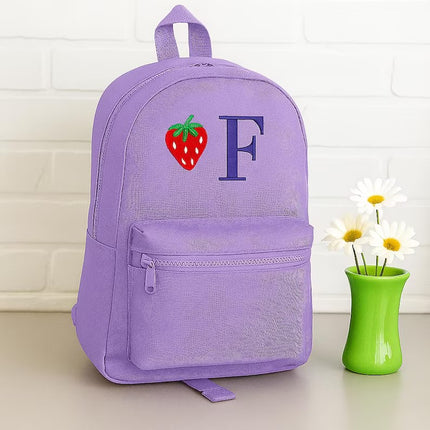 Personalised Kids Backpack, Custom Embroidered Initial Strawberry Bag, Kids Gift