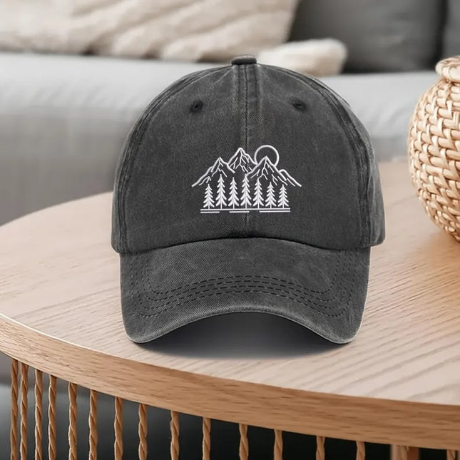 Mountain Forest Embroidered Hat, Vintage Hiking Nature Baseball Cap, Gifts for Her