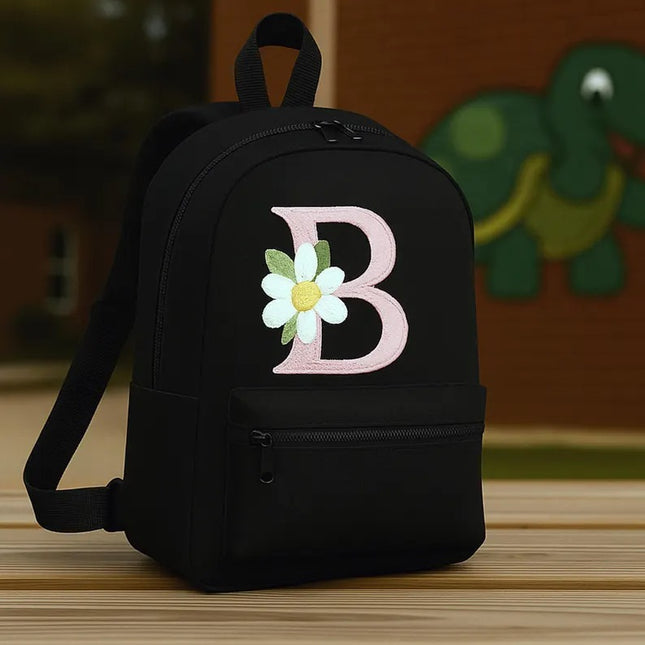Custom Embroidered Kids Backpack, Personalised Floral Initial School Bag, Kids Gift