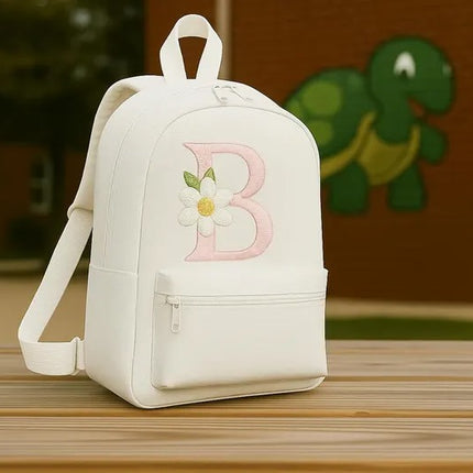 Custom Embroidered Kids Backpack, Personalised Floral Initial School Bag, Kids Gift
