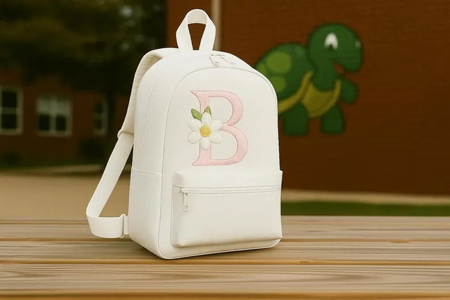 Custom Embroidered Kids Backpack, Personalised Floral Initial School Bag, Kids Gift