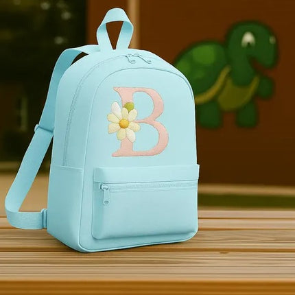 Custom Embroidered Kids Backpack, Personalised Floral Initial School Bag, Kids Gift