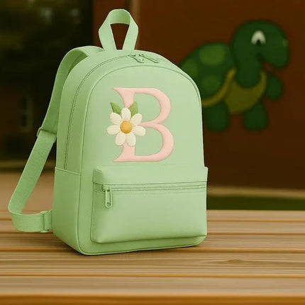 Custom Embroidered Kids Backpack, Personalised Floral Initial School Bag, Kids Gift