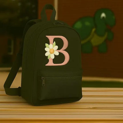 Custom Embroidered Kids Backpack, Personalised Floral Initial School Bag, Kids Gift