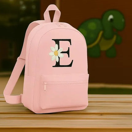 Custom Embroidered Kids Backpack, Personalised Floral Initial School Bag, Kids Gift