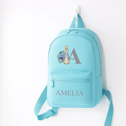 Personalised Kids Name Backpack – Custom Bunny Initial School Bag, Gift for Daughter