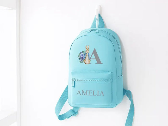 Personalised Kids Name Backpack – Custom Bunny Initial School Bag, Gift for Daughter