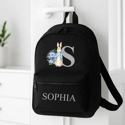 Personalised Kids Name Backpack – Custom Bunny Initial School Bag, Gift for Daughter