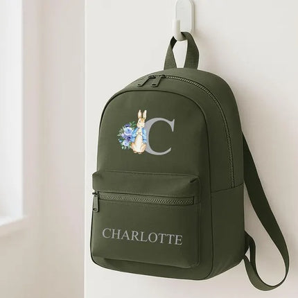 Personalised Kids Name Backpack – Custom Bunny Initial School Bag, Gift for Daughter
