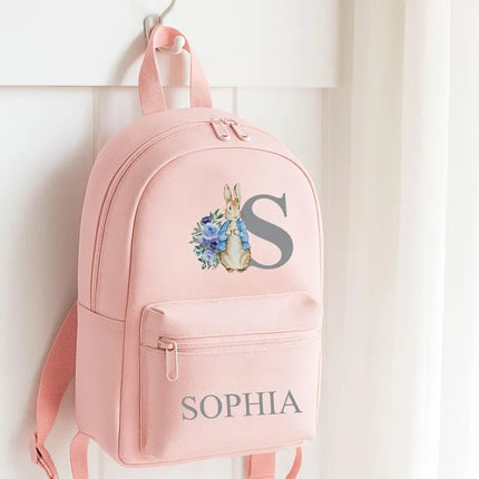 Personalised Kids Name Backpack – Custom Bunny Initial School Bag, Gift for Daughter