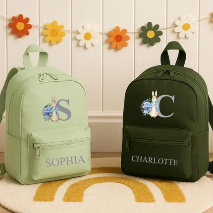 Personalised Kids Name Backpack – Custom Bunny Initial School Bag, Gift for Daughter