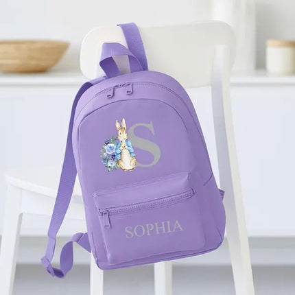 Personalised Kids Name Backpack – Custom Bunny Initial School Bag, Gift for Daughter