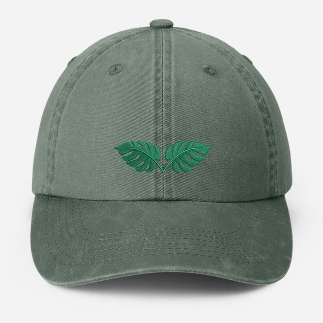 Monstera Tropical Leaf Hat – Embroidered Vintage Baseball Cap, Embroidered Hats