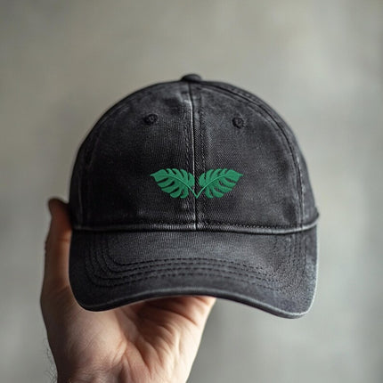 Monstera Tropical Leaf Hat – Embroidered Vintage Baseball Cap, Embroidered Hats