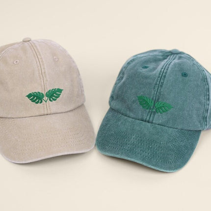 Monstera Tropical Leaf Hat – Embroidered Vintage Baseball Cap, Embroidered Hats