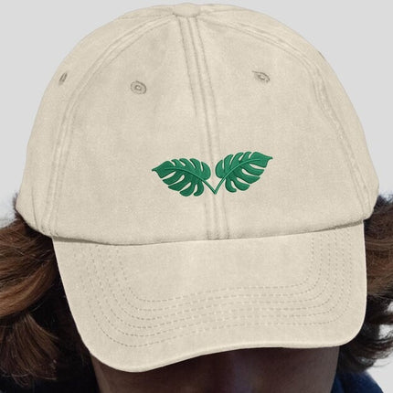 Monstera Tropical Leaf Hat – Embroidered Vintage Baseball Cap, Embroidered Hats