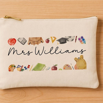 Personalised Back To School Kids Pencil Case, Custom Name Printed School Stationary Organiser, Birthday Gift for Teacher, End of Term Gifts