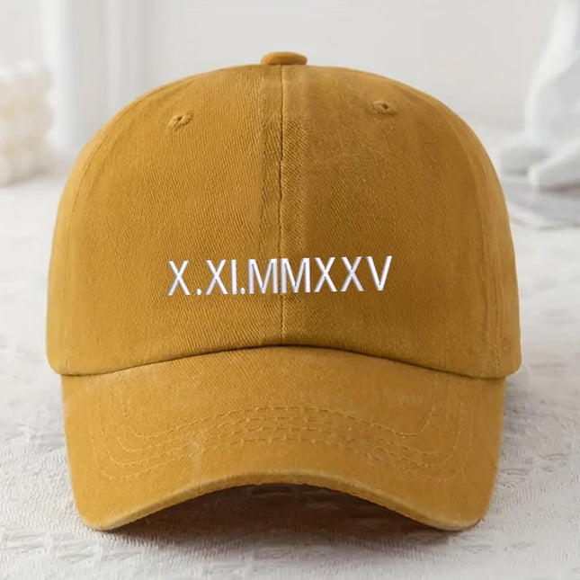 Embroidered Roman Numeral Date Hat–Custom Anniversary Date Baseball Cap, Gift for Him