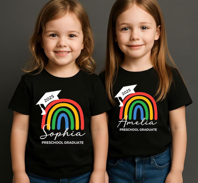 Personalised Kids Preschool Graduation T‑Shirts, Custom Name Nursery Leavers Tees, End of Term Gift, Child Graduation Tops, Gift from Parent