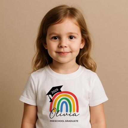 Personalised Kids Preschool Graduation T‑Shirts, Custom Name Nursery Leavers Tees, End of Term Gift, Child Graduation Tops, Gift from Parent