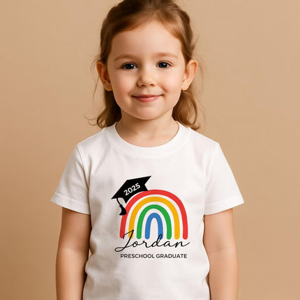 Personalised Kids Preschool Graduation T‑Shirts, Custom Name Nursery Leavers Tees, End of Term Gift, Child Graduation Tops, Gift from Parent